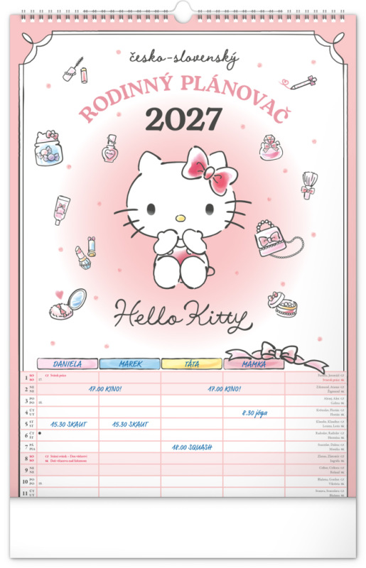 NOTIQUE Nástenný kalendár Rodinný plánovací Hello Kitty XL CZ/SK 2027, 33 x 46 cm