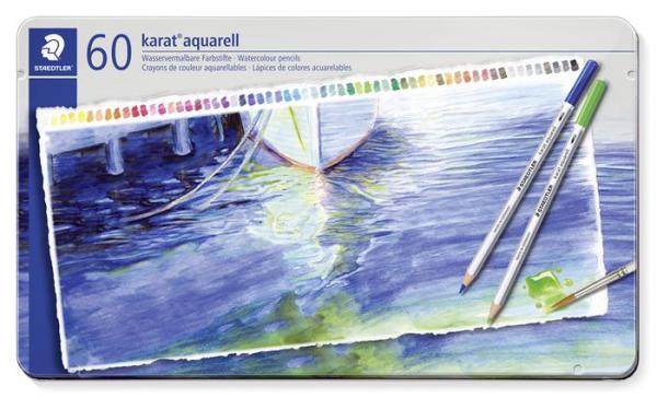 Akvarelové ceruzky, plechová krabička, STAEDTLER "Karat", 60 rôznych farieb