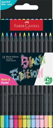 Farebné ceruzky, sada, trojhranné, FABER-CASTELL "Black Edition", 6-6 rôznych neónových a 1