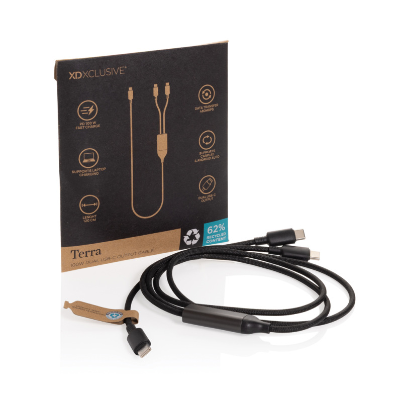 Terra 100W RCS kábel s duálnym USB-C výstupom čierna 2