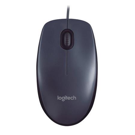 Myš, drôtová, optická, štandardná veľkosť, USB, LOGITECH "M90", tmavosivá