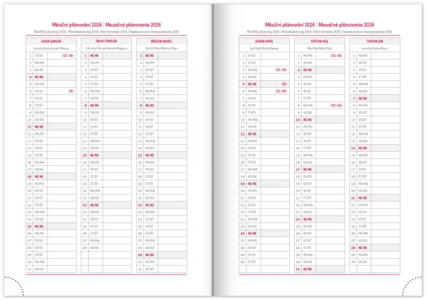 NOTIQUE Týždenný diár Aprint 2025, červený, 15 x 21 cm