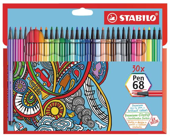 Popisovač, sada, 1 mm, STABILO "Pen 68", 30 rôznych farieb 1