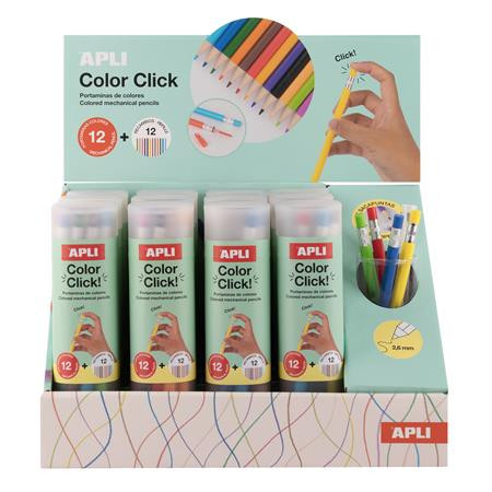 Sada farebných náplňových ceruziek, stojan, APLI "Color Click", 12 rôznych farieb, 12 sád