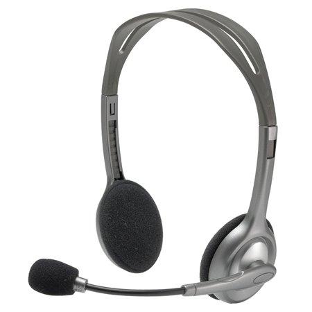 Náhlavné slúchadlá, s mikrofónom, LOGITECH "H110", sivá