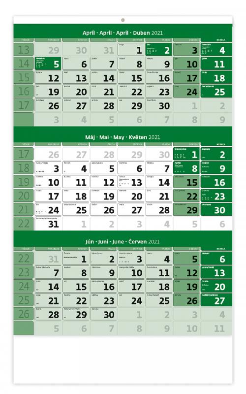Trojmesačný kalendár zelený s menným kalendáriom