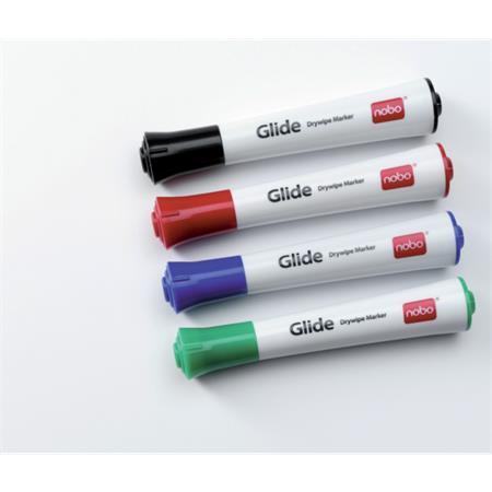 Popisovače na tabule a flipchartové bloky, 3 mm, kužeľový hrot, NOBO "Glide", 4 rôzne farb