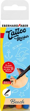 Tetovacie fixky, sada, so šablónou, EBERHARD FABER "Beach", 4 rôzne farby