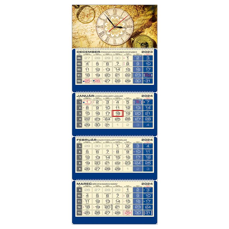 Plánovací kalendár LUXUS 4M modrý 2024  Hodiny QN