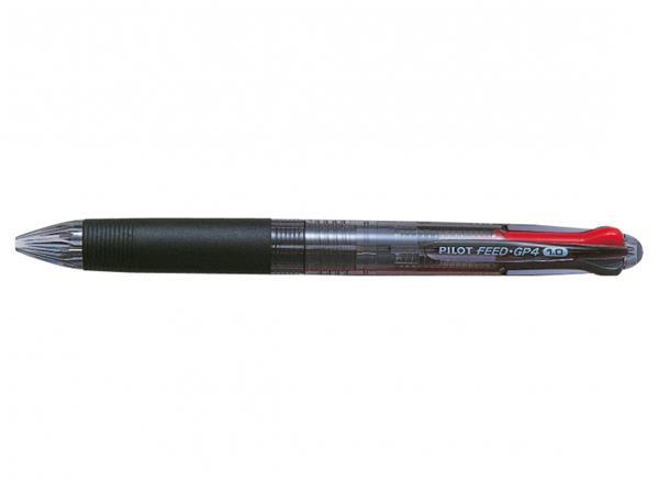Guľôčkové pero, 0,25 mm, stláčací mechanizmus, 4 farby, PILOT "Feed GP4", čierne telo