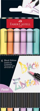 Fixky štetcové, FABER-CASTELL "Black Edition", 6 rôznych pastelových farieb