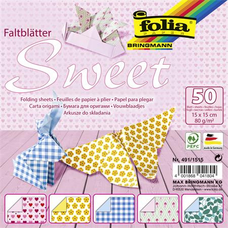 Origami papier, 15x15 cm, 80 g, 50 listov, FOLIA "Sweet", 5 rôznych vzorov 1