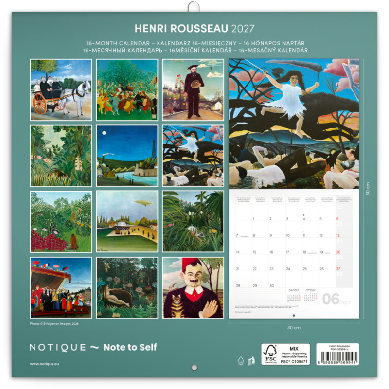 NOTIQUE Poznámkový kalendár Henri Rousseau 2027, 30 x 30 cm 14