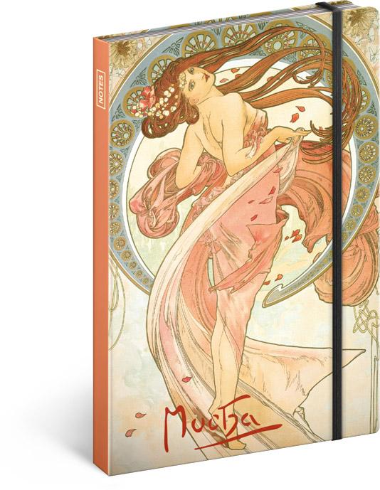 NOTIQUE Notes Alfons Mucha – Tanec, linajkovaný, 13 x 21 cm