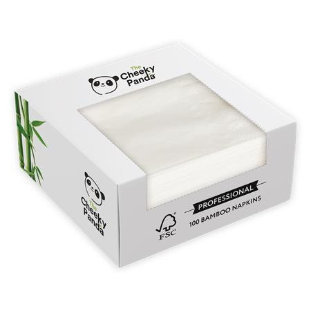 Servítky, bambusové, 1/4 ohyb, 2-vrstvové, 39x39 cm, 100 ks, CHEEKY PANDA, biele 1