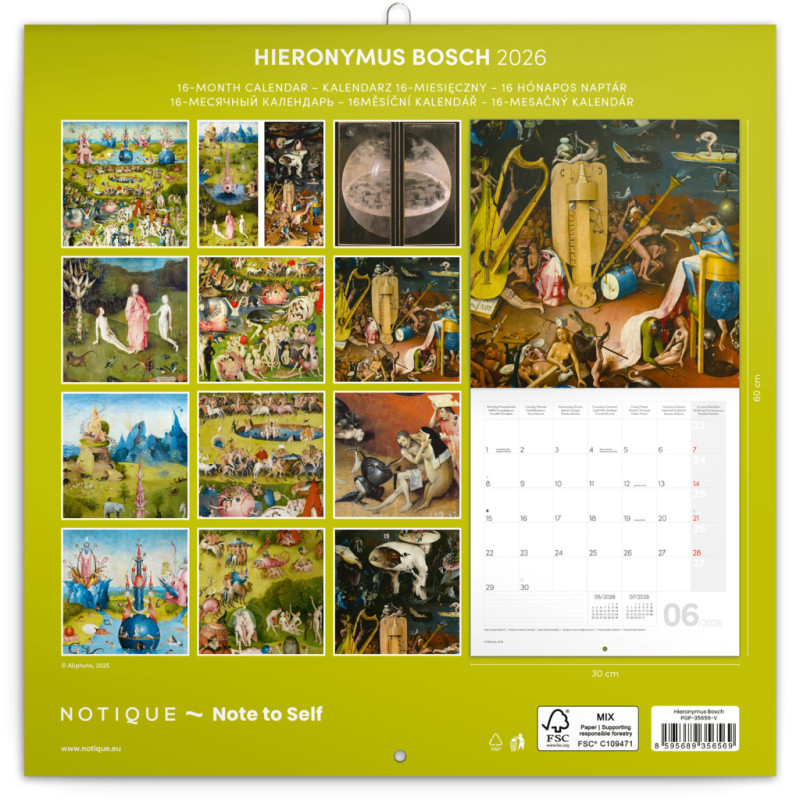 NOTIQUE Poznámkový kalendár Hieronymus Bosch 2026, 30 x 30 cm 14