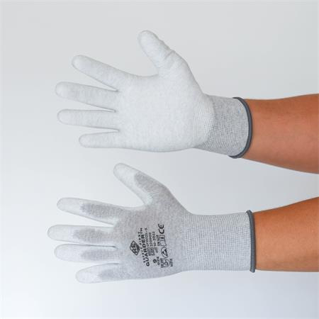 . Ochranné rukavice, s karbónovým vláknom, dlaň potiahnutá PU, veľkosť L, bielo-sivé