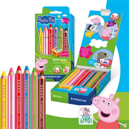 Farebné ceruzky, sada, šesťhranné, jumbo, STAEDTLER „Noris® junior 140", Peppa Pig, 6 fari 2