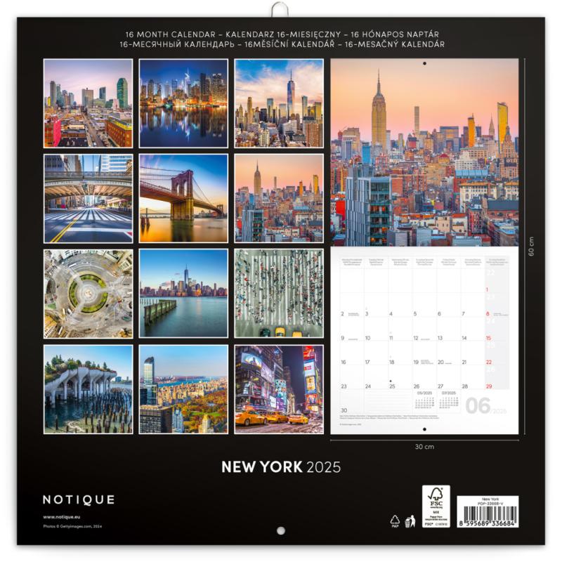 NOTIQUE Poznámkový kalendár New York 2025, 30 x 30 cm