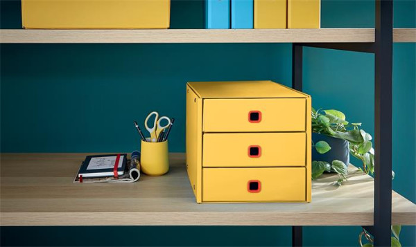 Zásuvkový box, laminovaný kartón, 3 zásuvky, LEITZ "Click&Store", teplá žltá 1