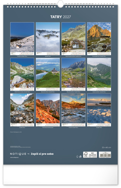 NOTIQUE Nástenný kalendár Tatry 2027, 33 x 46 cm 13