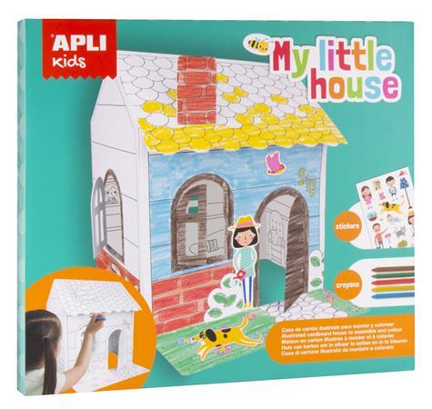 Kartónový domček, vyfarbiteľný, s nálepkami a voskovkami, APLI Kids "My little house"