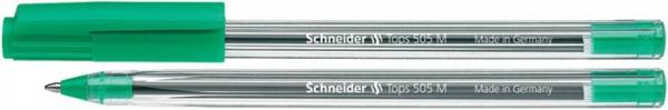 Guľôčkové pero, 0,5 mm, s vrchnákom, SCHNEIDER "Tops 505 M", zelené
