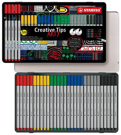 Liner, sada, v kovovej krabičke, STABILO "Creative Tips ARTY", 6 rôznych farieb, 5 rôznych