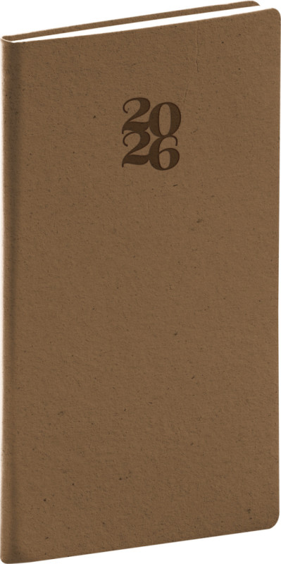 NOTIQUE Vreckový diár Essenza 2026, oriešok, 9 x 15,5 cm