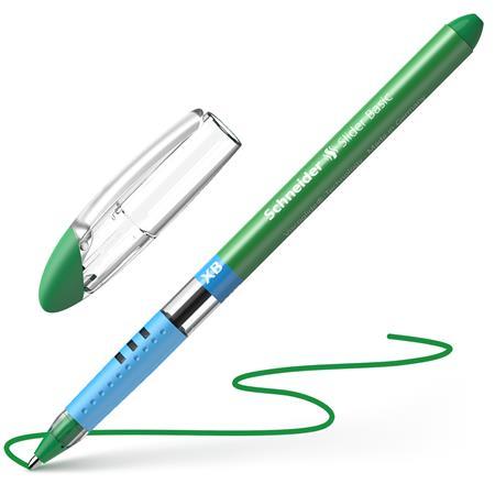 Guľôčkové pero, 0,7 mm, s vrchnákom, SCHNEIDER "Slider Basic XB", zelená