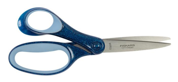 Nožnice, školské, 18 cm, pre ľavákov, FISKARS, trblietavé modré 1