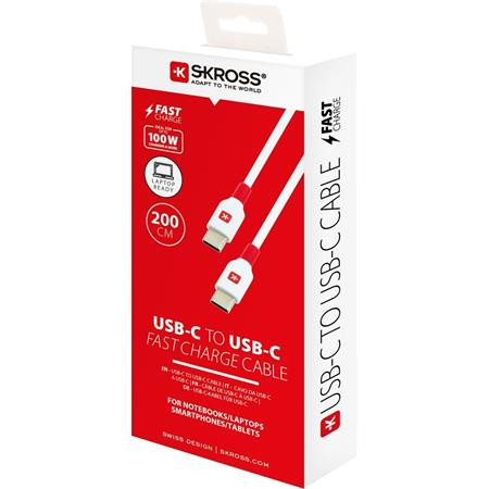 Nabíjací kábel, USB-C/USB-C, rýchle nabíjanie, 2 m, SKROSS, biely 2