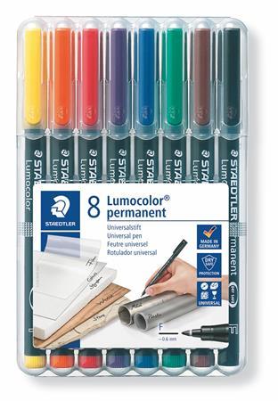 Permanentný popisovač, sada, OHP, 0,6 mm, STAEDTLER "Lumocolor 318 F", 8 rôznych farieb