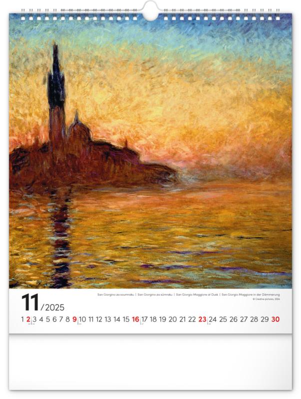 NOTIQUE Nástenný kalendár Claude Monet 2025, 30 x 34 cm