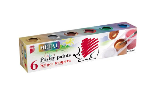 Tempera, v tégliku, ICO "Süni", 6 rôznych kovových farieb 1