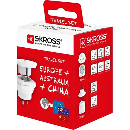 Adaptér pre cestovateľov do Austrálie, Číny a Európy, s uzemnením, SKROSS 3