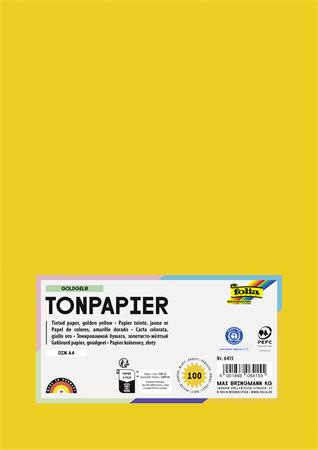 Farebný papier, A4, 130 g, 100 listov, FOLIA, zlatožltý 1