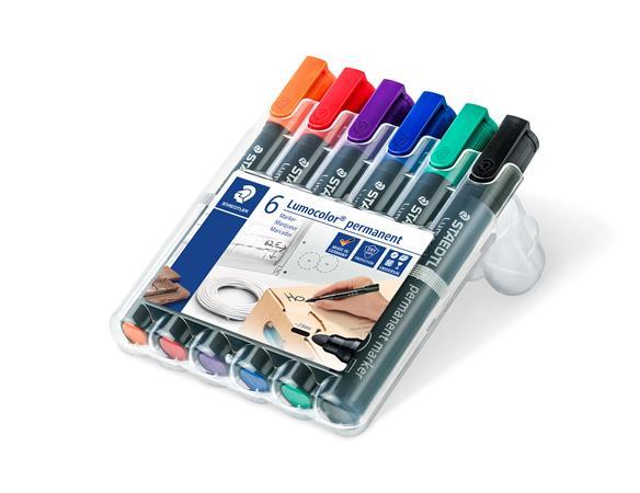 Permanentný popisovač, sada, 2 mm, kužeľový hrot, STAEDTLER "Lumocolor® 352", 6 rôznych fa