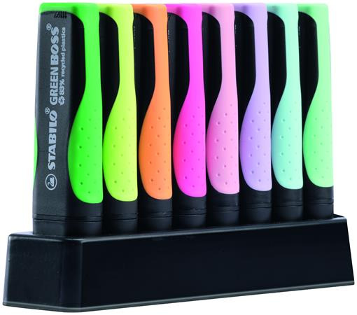 Zvýrazňovač, sada, 2-5 mm, STABILO "Green Boss Pastel", 8 ks stolový set 3