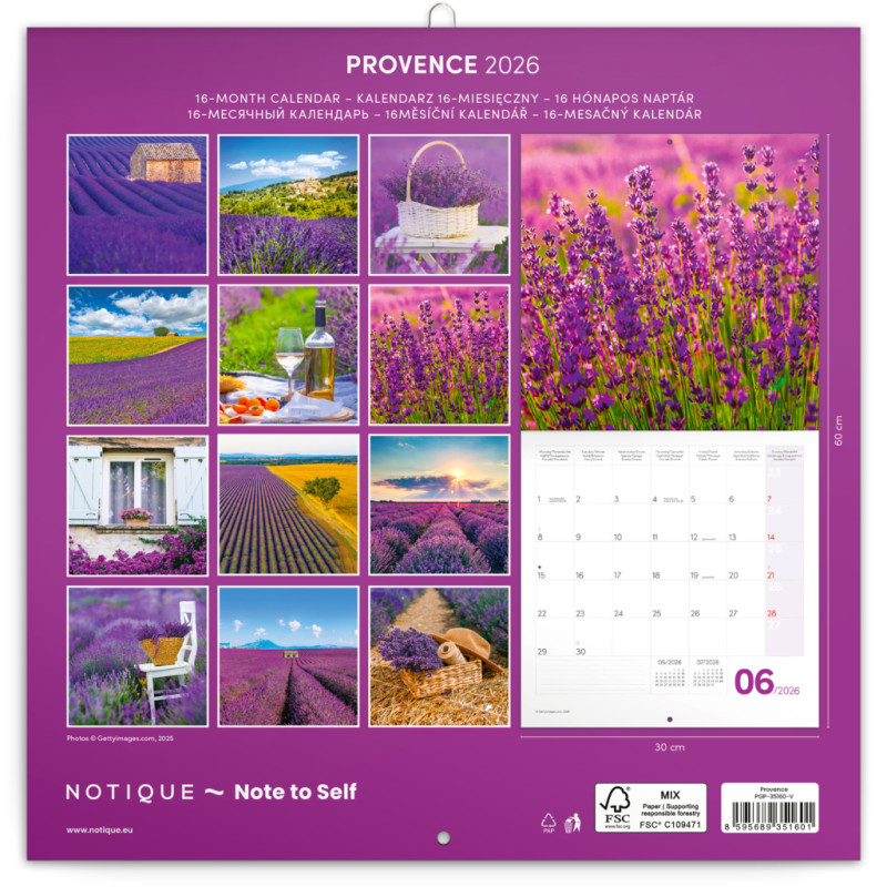 NOTIQUE Poznámkový kalendár Provence 2026, 30 x 30 cm 14