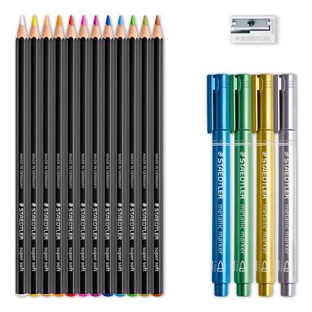 Farebné ceruzky, šesťhranné, STAEDTLER "Design Journey Black and White", 12 rôznych farieb