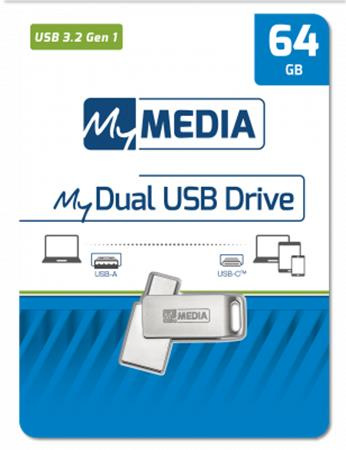 USB kľúč, 64GB, USB 3.2 Gen1+ USB-C, hliníkový kryt, MYMEDIA "Dual" (by VERBATIM) 1