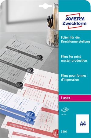 Fólia, matná, pre tlačové dosky, A4, do laserovej tlačiarne, AVERY ZWECKFORM 1