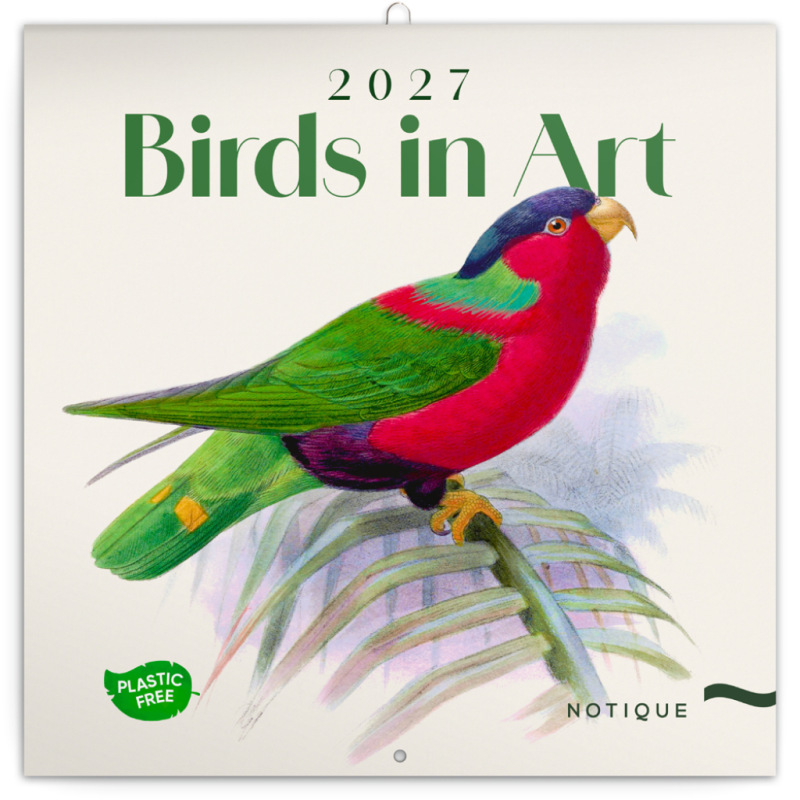 NOTIQUE Poznámkový kalendár Vtáčiky 2027, PLASTIC FREE, 30 x 30 cm