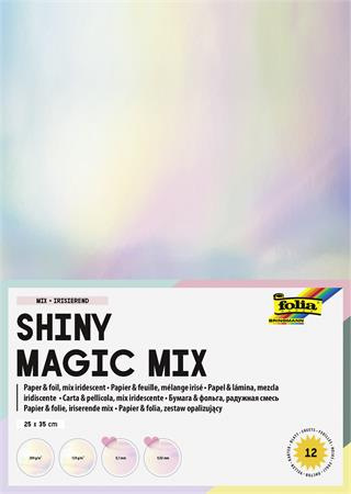 Dekoračný kartón s fóliou, sada, irizujúci, 25x35 cm, 6+6 listov, FOLIA 1