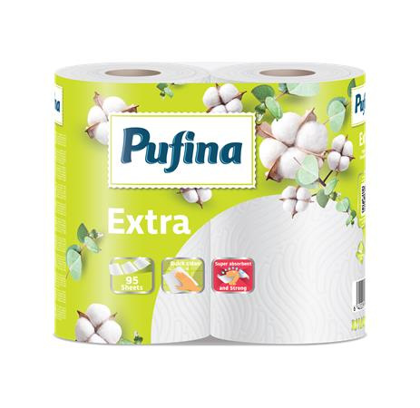 Papierové utierky, 2-vrstvové, 95 listov, 2 kotúče, PUFINA "Extra"