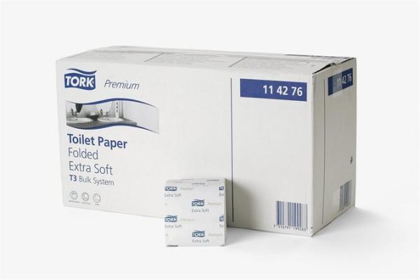 Toaletný papier, T3 systém, 2-vrstvový, Premium, TORK "Extra Soft Folded", biela