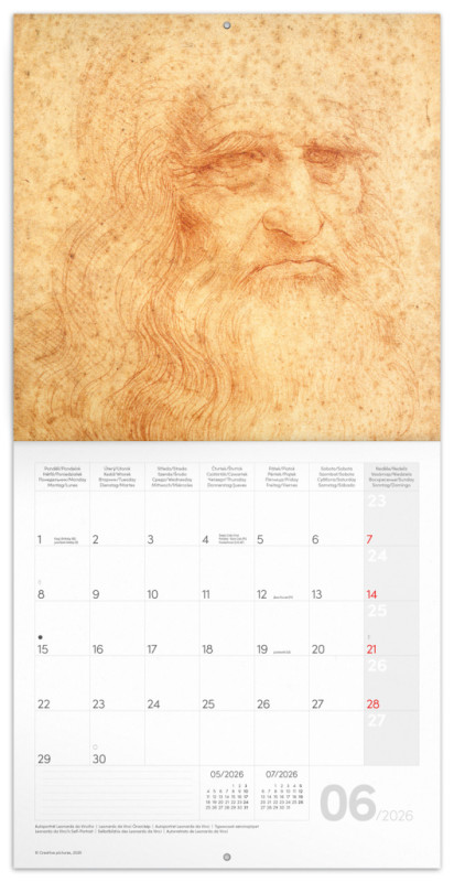 NOTIQUE Poznámkový kalendár Leonardo da Vinci 2026, 30 x 30 cm 1