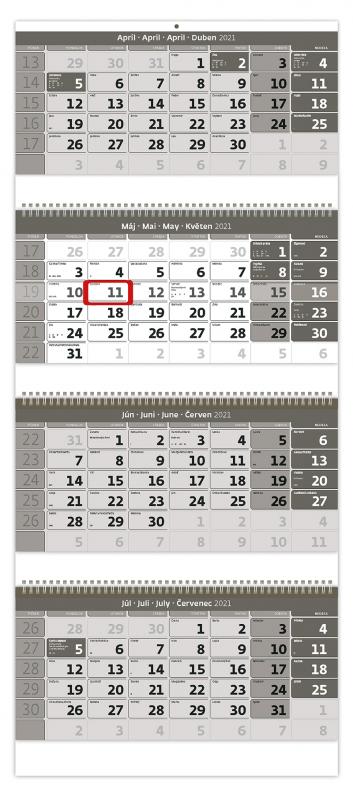 Štvormesačný kalendár so špirálou a s menným kalendáriom