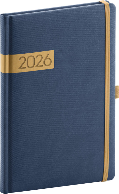 NOTIQUE Týždenný diár Twill 2026, modro-zlatý, 15 x 21 cm